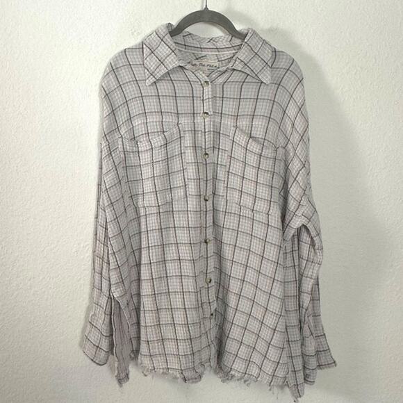 Free People Oversized Bohemian Grunge 90s Fall Cardiff Plaid Top Shirt Medium - Picture 5 of 10